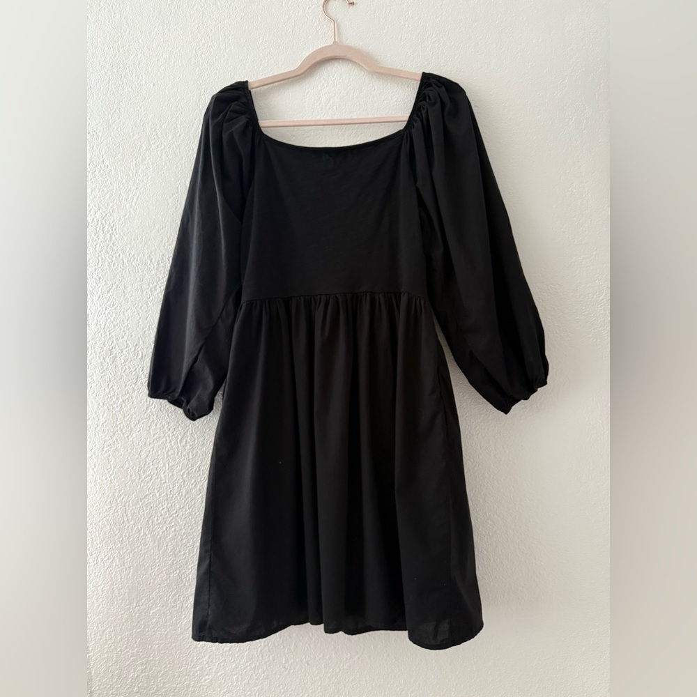 Nation LTD Heddie Combo Babydoll puff 3/4 sleeves Dress Size M In Jet Black - Picture 5 of 14